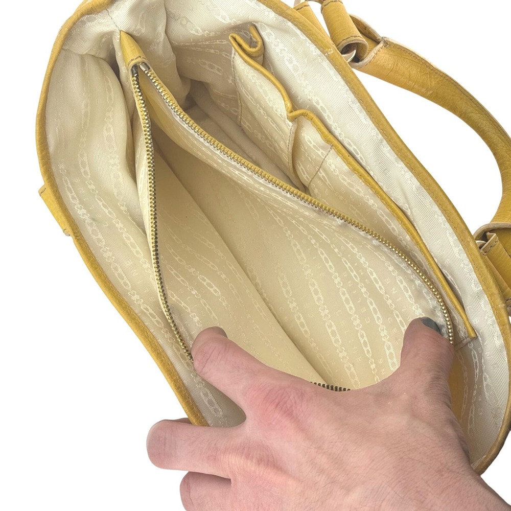 Celine Boogie Bag Beige Canvas Yellow Leather Trim Tassel Satchel Handbag - Picture 10 of 11